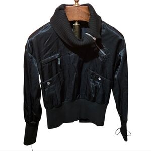 Biscote Black Satin Lightweight Jacket Top Size 2